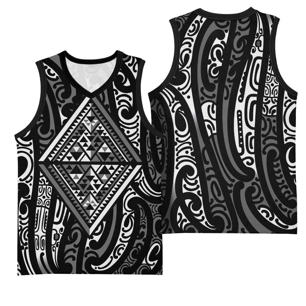 New Zealand Maori Taniko Basketball Jersey Black Kowhaiwhai Puhoro - Aussie Hoodie