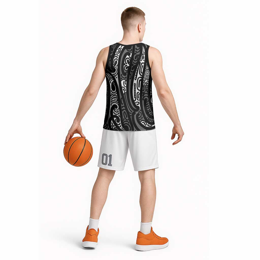 New Zealand Maori Taniko Basketball Jersey Black Kowhaiwhai Puhoro - Aussie Hoodie