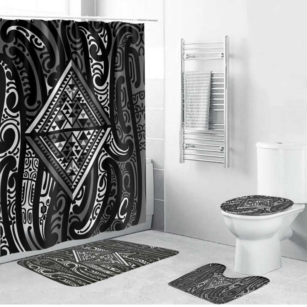 New Zealand Maori Taniko Bathroom Set Black Kowhaiwhai Puhoro - Aussie Hoodie