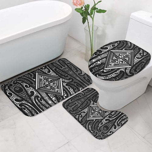New Zealand Maori Taniko Bathroom Set Black Kowhaiwhai Puhoro - Aussie Hoodie