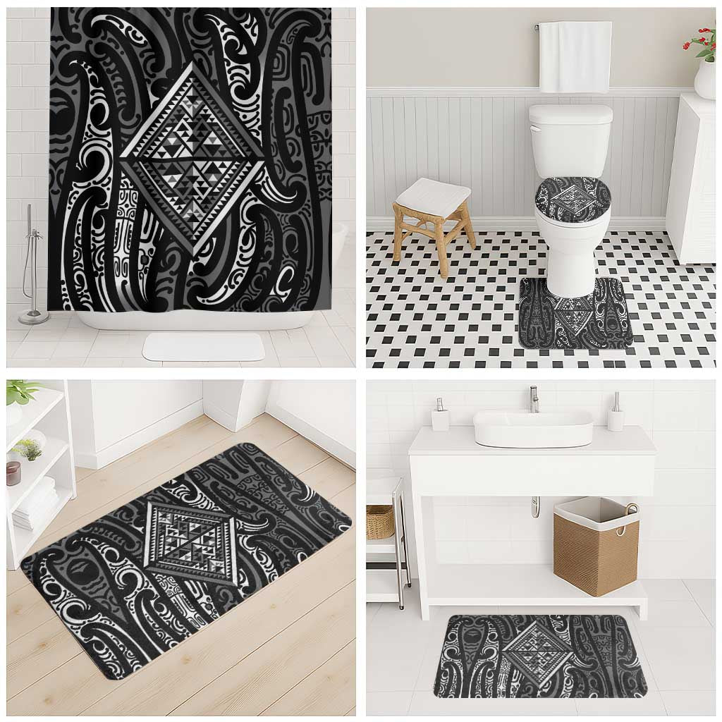 New Zealand Maori Taniko Bathroom Set Black Kowhaiwhai Puhoro - Aussie Hoodie