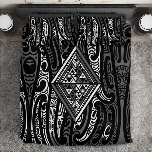 New Zealand Maori Taniko Bedding Set Black Kowhaiwhai Puhoro