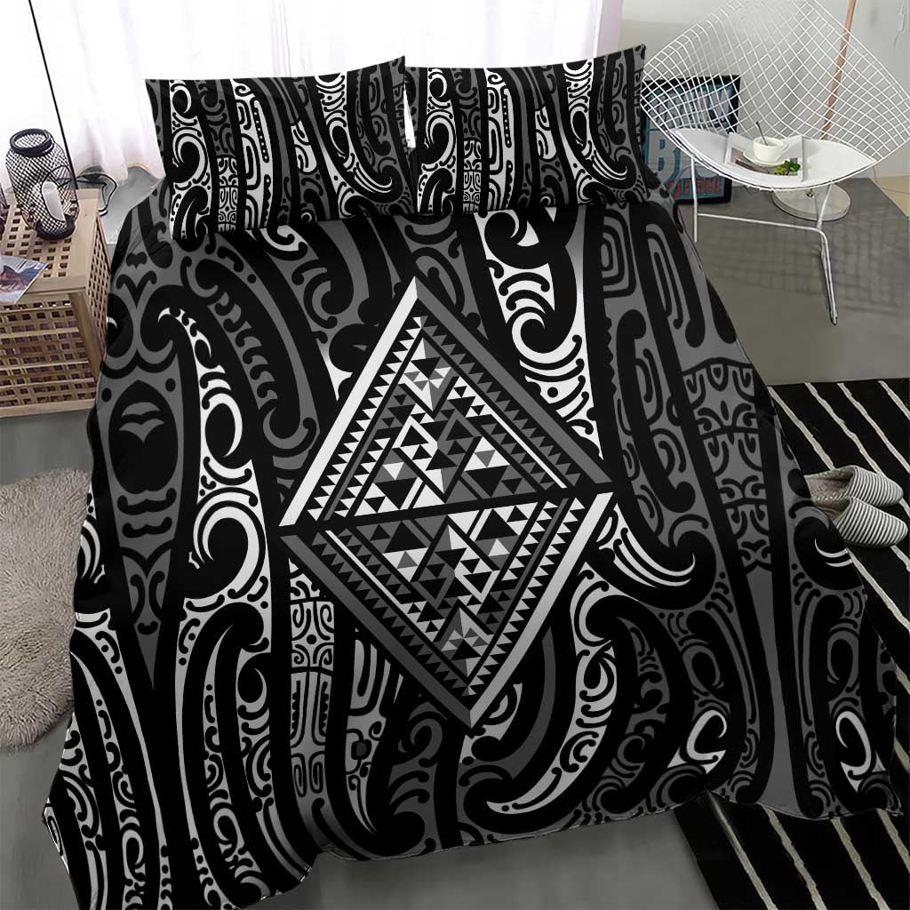 New Zealand Maori Taniko Bedding Set Black Kowhaiwhai Puhoro