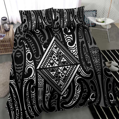 New Zealand Maori Taniko Bedding Set Black Kowhaiwhai Puhoro