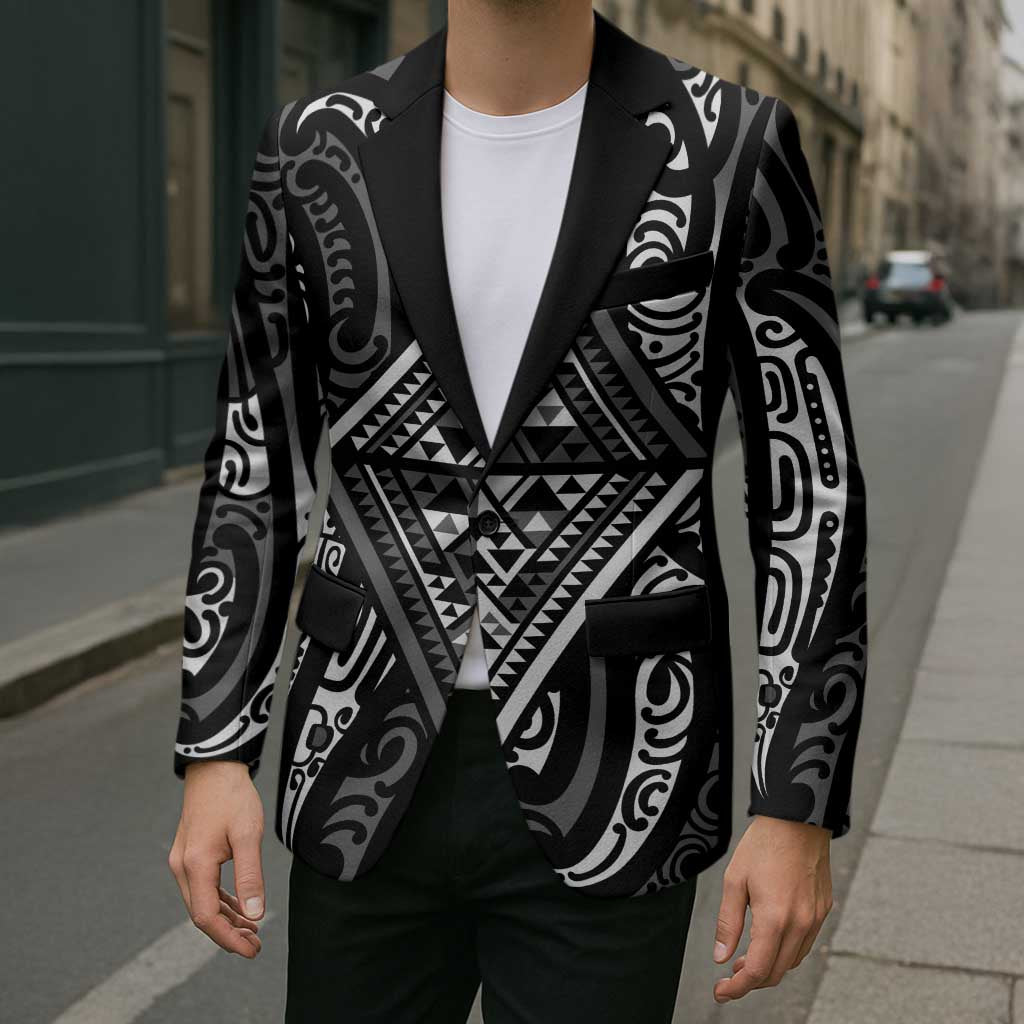 New Zealand Maori Taniko Blazer Black Kowhaiwhai Puhoro - Aussie Hoodie