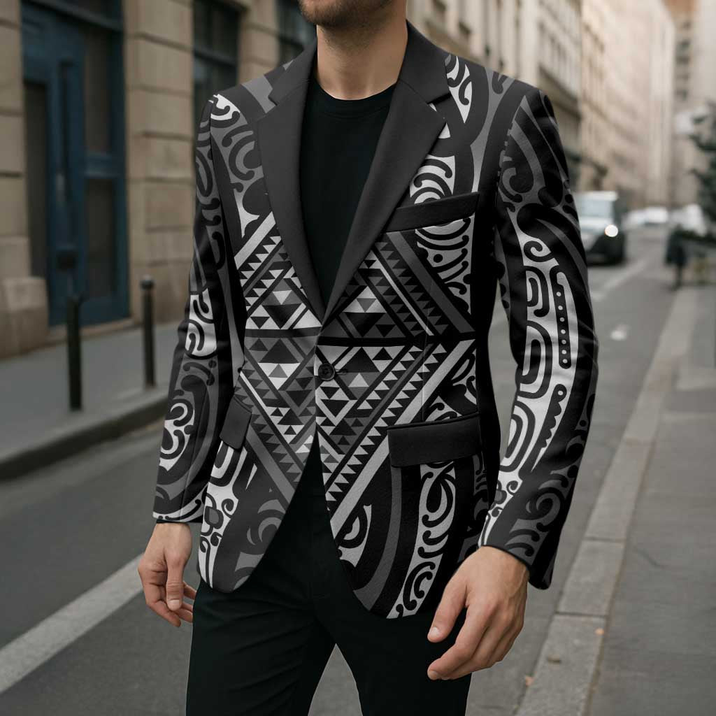 New Zealand Maori Taniko Blazer Black Kowhaiwhai Puhoro - Aussie Hoodie