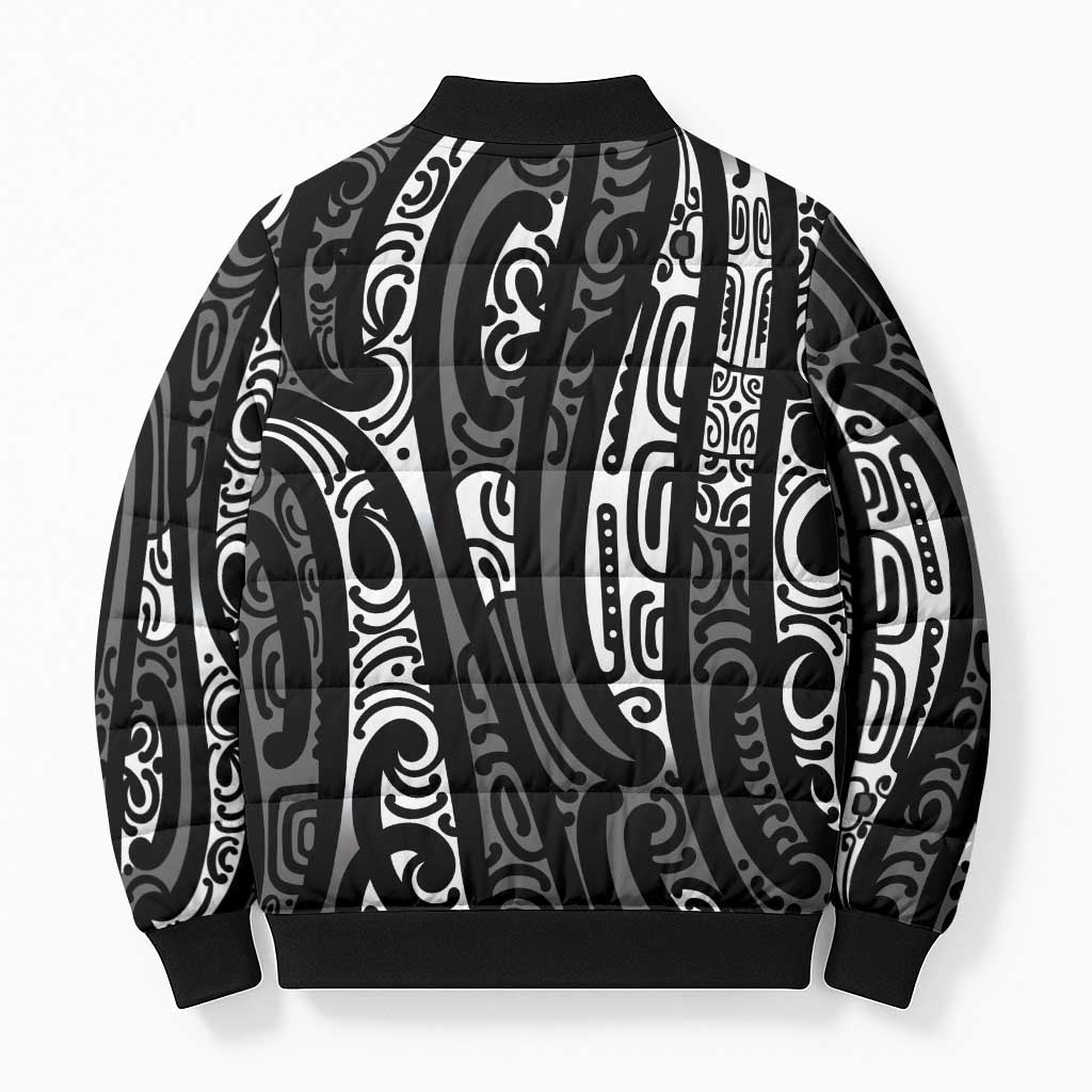 New Zealand Maori Taniko Bomber Puffer Jacket Black Kowhaiwhai Puhoro - Aussie Hoodie