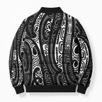 New Zealand Maori Taniko Bomber Puffer Jacket Black Kowhaiwhai Puhoro - Aussie Hoodie