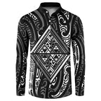 New Zealand Maori Taniko Button Sweatshirt Black Kowhaiwhai Puhoro