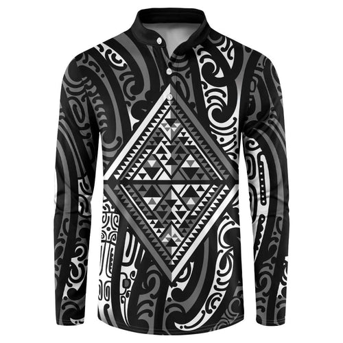 New Zealand Maori Taniko Button Sweatshirt Black Kowhaiwhai Puhoro