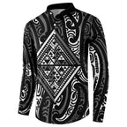 New Zealand Maori Taniko Button Sweatshirt Black Kowhaiwhai Puhoro