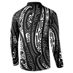 New Zealand Maori Taniko Button Sweatshirt Black Kowhaiwhai Puhoro