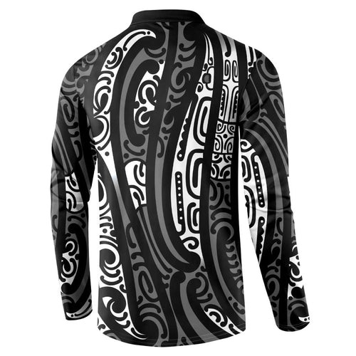 New Zealand Maori Taniko Button Sweatshirt Black Kowhaiwhai Puhoro