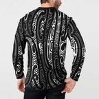 New Zealand Maori Taniko Button Sweatshirt Black Kowhaiwhai Puhoro