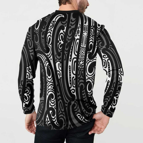 New Zealand Maori Taniko Button Sweatshirt Black Kowhaiwhai Puhoro