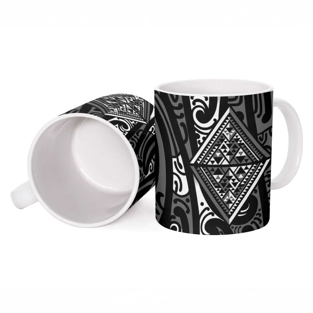 New Zealand Maori Taniko Ceramic Mug Black Kowhaiwhai Puhoro - Aussie Hoodie