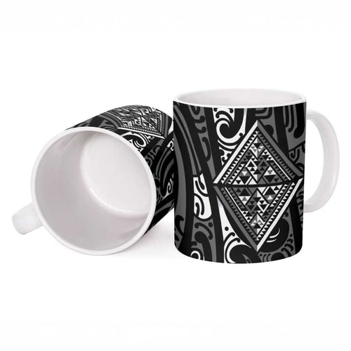 New Zealand Maori Taniko Ceramic Mug Black Kowhaiwhai Puhoro - Aussie Hoodie