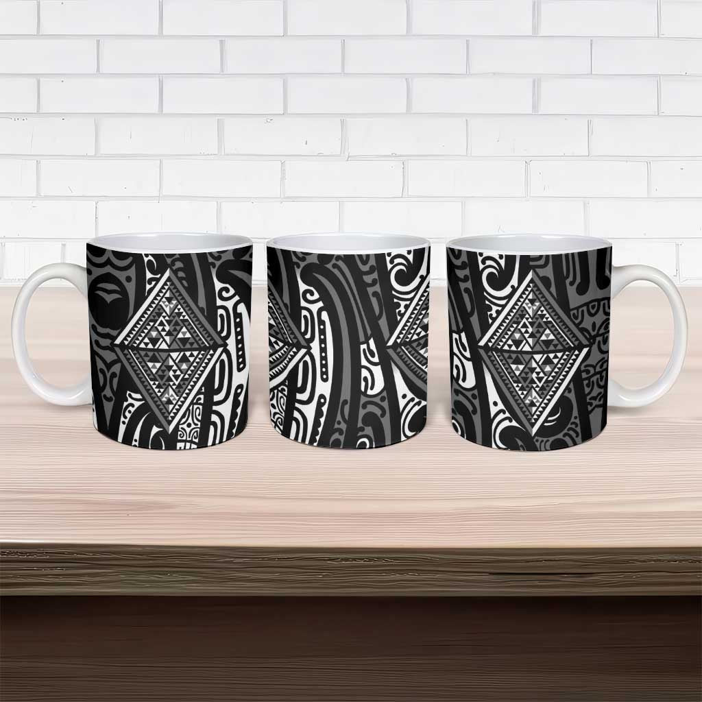 New Zealand Maori Taniko Ceramic Mug Black Kowhaiwhai Puhoro - Aussie Hoodie