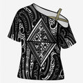 New Zealand Maori Taniko Cross Shoulder Shirt Black Kowhaiwhai Puhoro - Aussie Hoodie