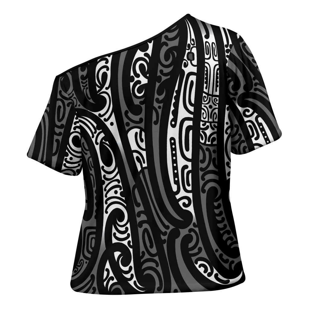 New Zealand Maori Taniko Cross Shoulder Shirt Black Kowhaiwhai Puhoro - Aussie Hoodie