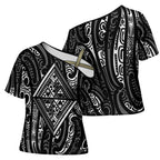 New Zealand Maori Taniko Cross Shoulder Shirt Black Kowhaiwhai Puhoro - Aussie Hoodie