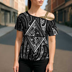 New Zealand Maori Taniko Cross Shoulder Shirt Black Kowhaiwhai Puhoro - Aussie Hoodie
