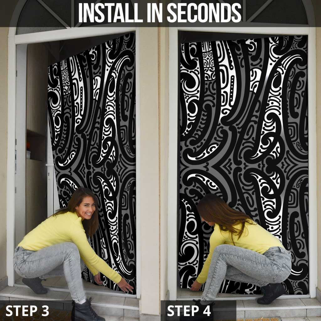 New Zealand Maori Taniko Door Cover Black Kowhaiwhai Puhoro - Aussie Hoodie