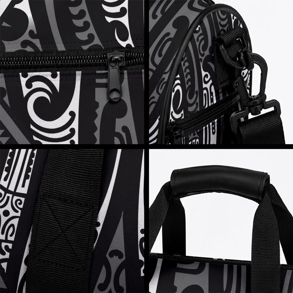 New Zealand Maori Taniko Duffle Bag Black Kowhaiwhai Puhoro