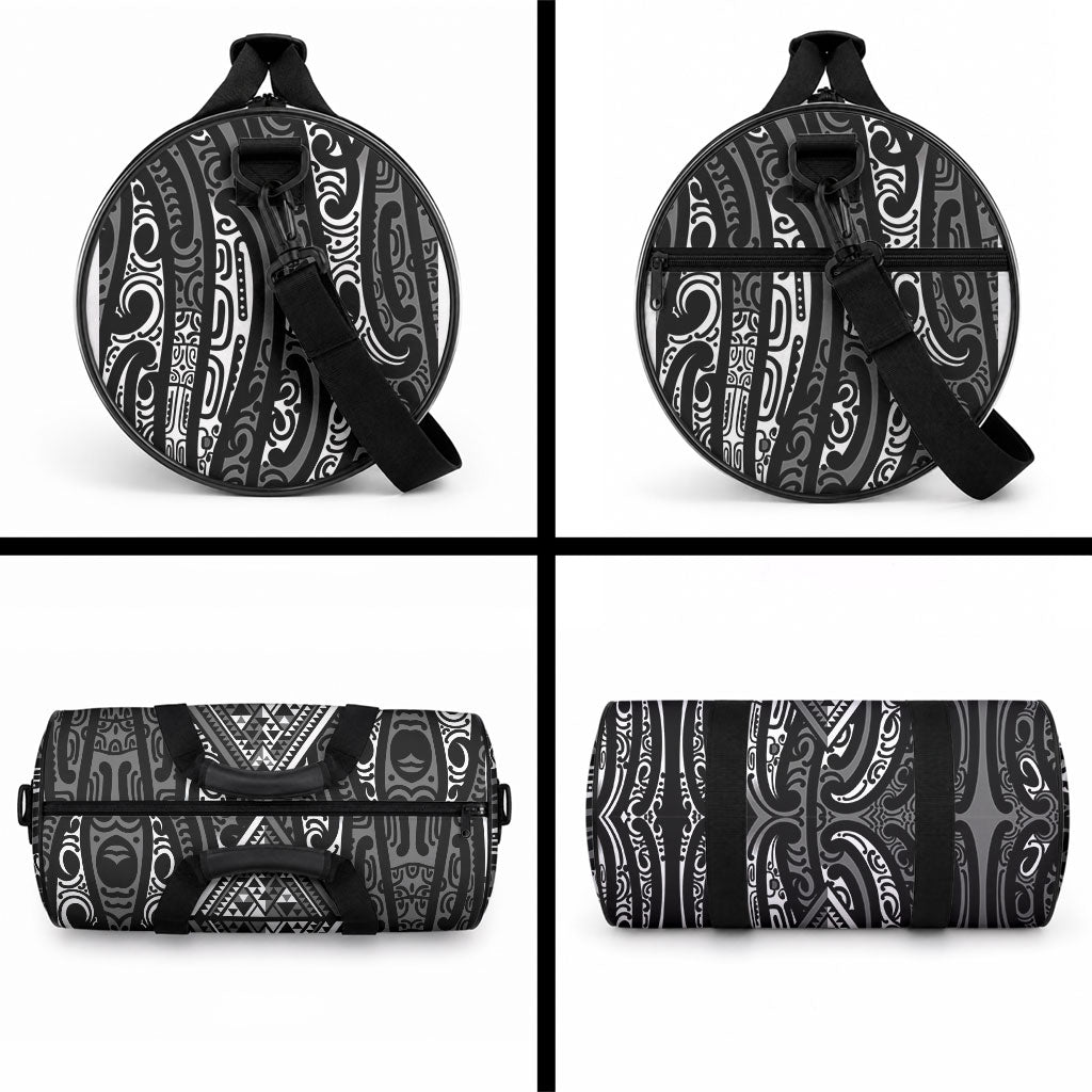 New Zealand Maori Taniko Duffle Bag Black Kowhaiwhai Puhoro