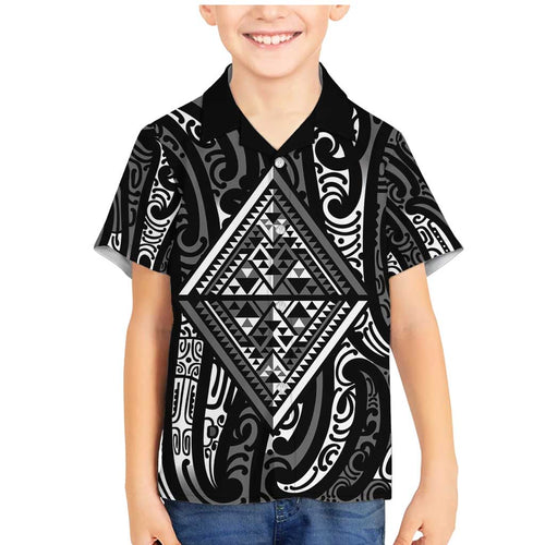 New Zealand Maori Taniko Family Matching Mermaid Dress and Hawaiian Shirt Black Kowhaiwhai Puhoro