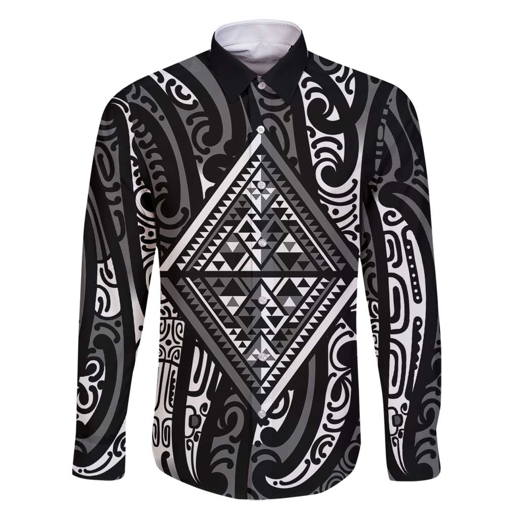 New Zealand Maori Taniko Family Matching Off Shoulder Maxi Dress and Hawaiian Shirt Black Kowhaiwhai Puhoro