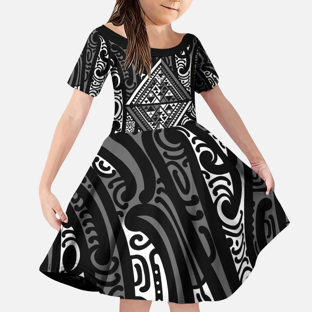 New Zealand Maori Taniko Family Matching Puletasi and Hawaiian Shirt Black Kowhaiwhai Puhoro