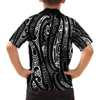 New Zealand Maori Taniko Family Matching Tank Maxi Dress and Hawaiian Shirt Black Kowhaiwhai Puhoro