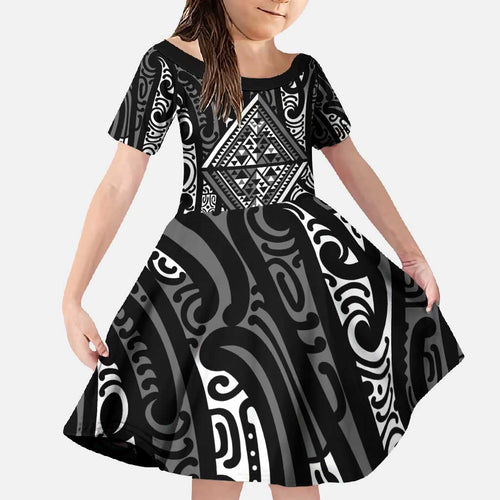 New Zealand Maori Taniko Family Matching Tank Maxi Dress and Hawaiian Shirt Black Kowhaiwhai Puhoro