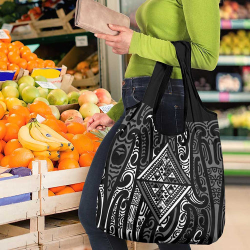 New Zealand Maori Taniko Grocery Bag Black Kowhaiwhai Puhoro