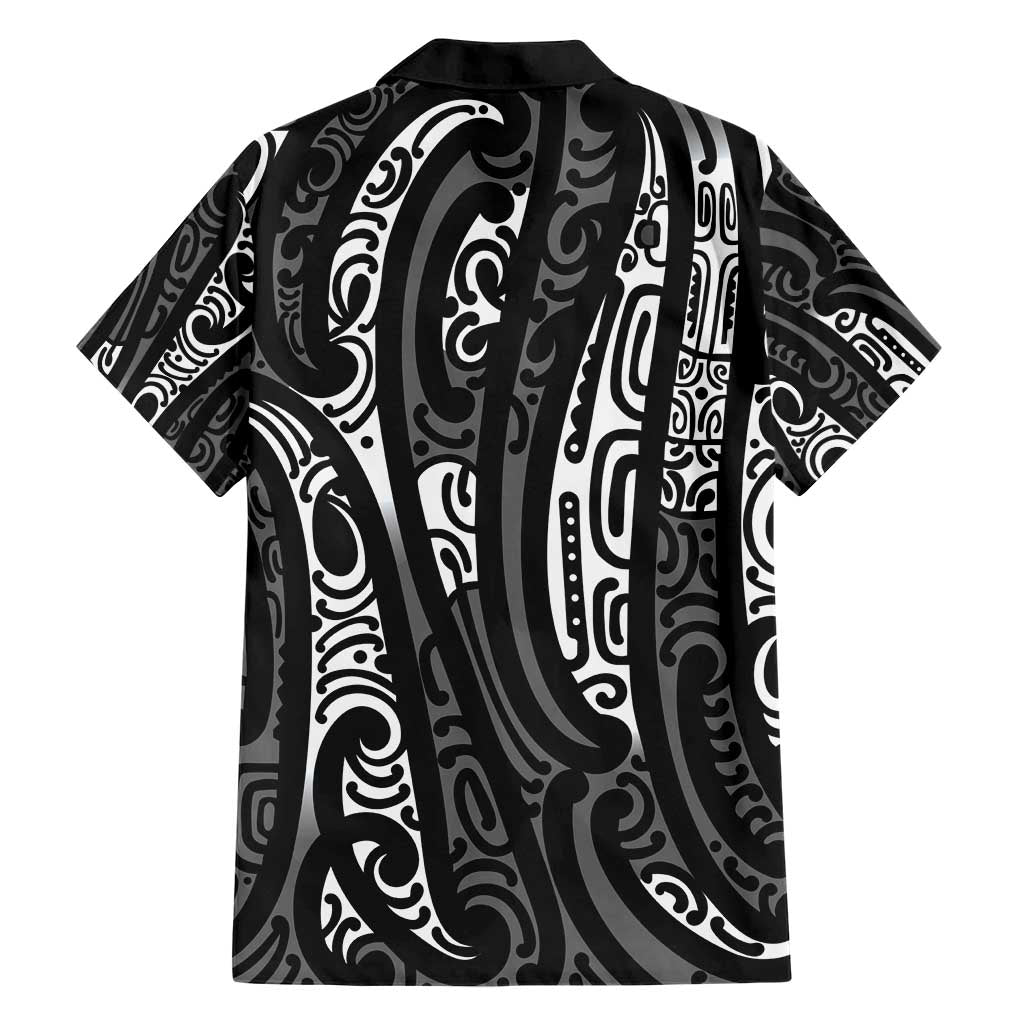 New Zealand Maori Taniko Hawaiian Shirt Black Kowhaiwhai Puhoro