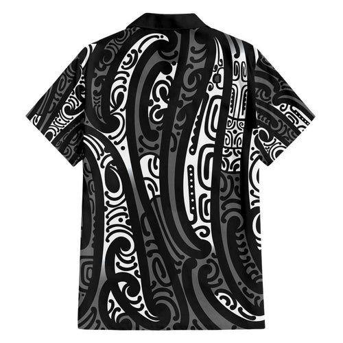 New Zealand Maori Taniko Hawaiian Shirt Black Kowhaiwhai Puhoro