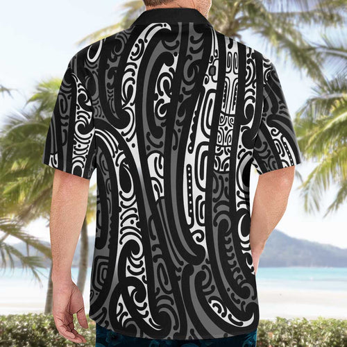 New Zealand Maori Taniko Hawaiian Shirt Black Kowhaiwhai Puhoro