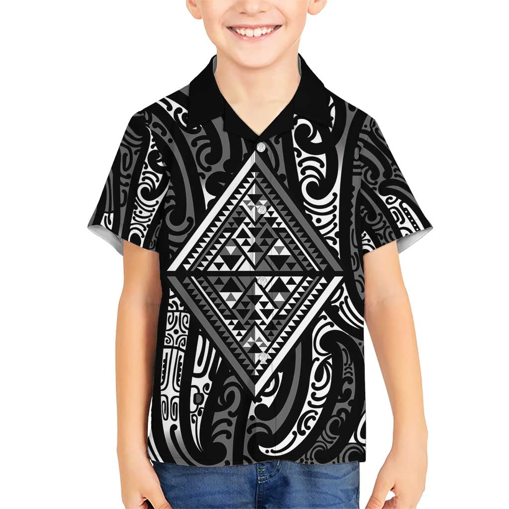 New Zealand Maori Taniko Hawaiian Shirt Black Kowhaiwhai Puhoro