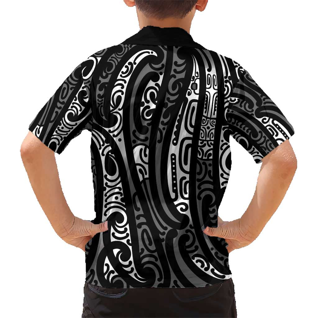 New Zealand Maori Taniko Hawaiian Shirt Black Kowhaiwhai Puhoro