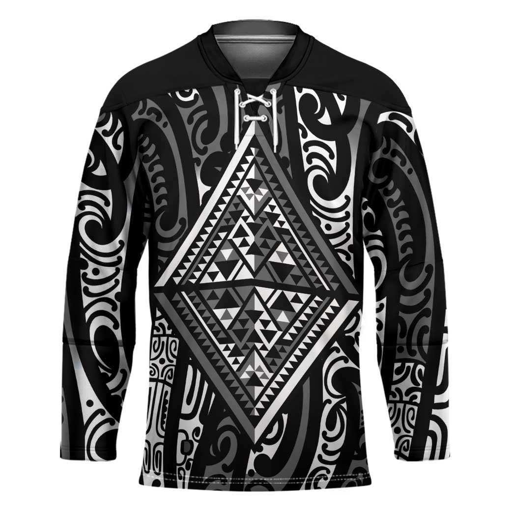 New Zealand Maori Taniko Hockey Jersey Black Kowhaiwhai Puhoro - Aussie Hoodie