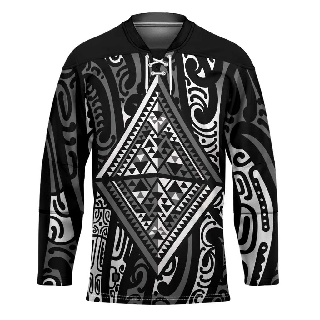 New Zealand Maori Taniko Hockey Jersey Black Kowhaiwhai Puhoro - Aussie Hoodie