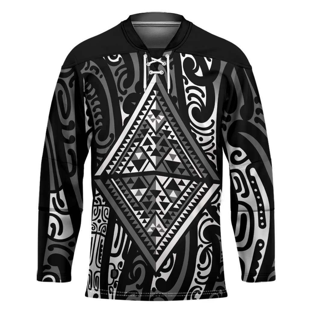 New Zealand Maori Taniko Hockey Jersey Black Kowhaiwhai Puhoro - Aussie Hoodie