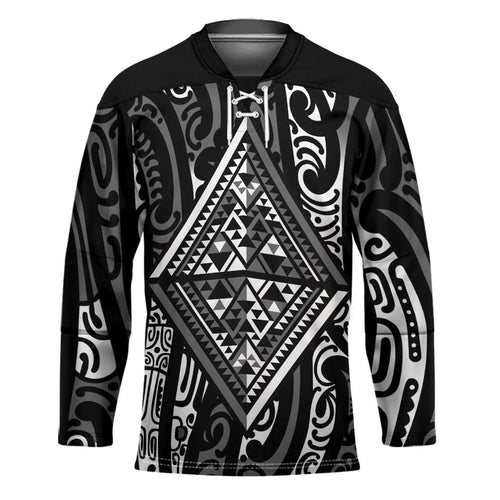 New Zealand Maori Taniko Hockey Jersey Black Kowhaiwhai Puhoro - Aussie Hoodie