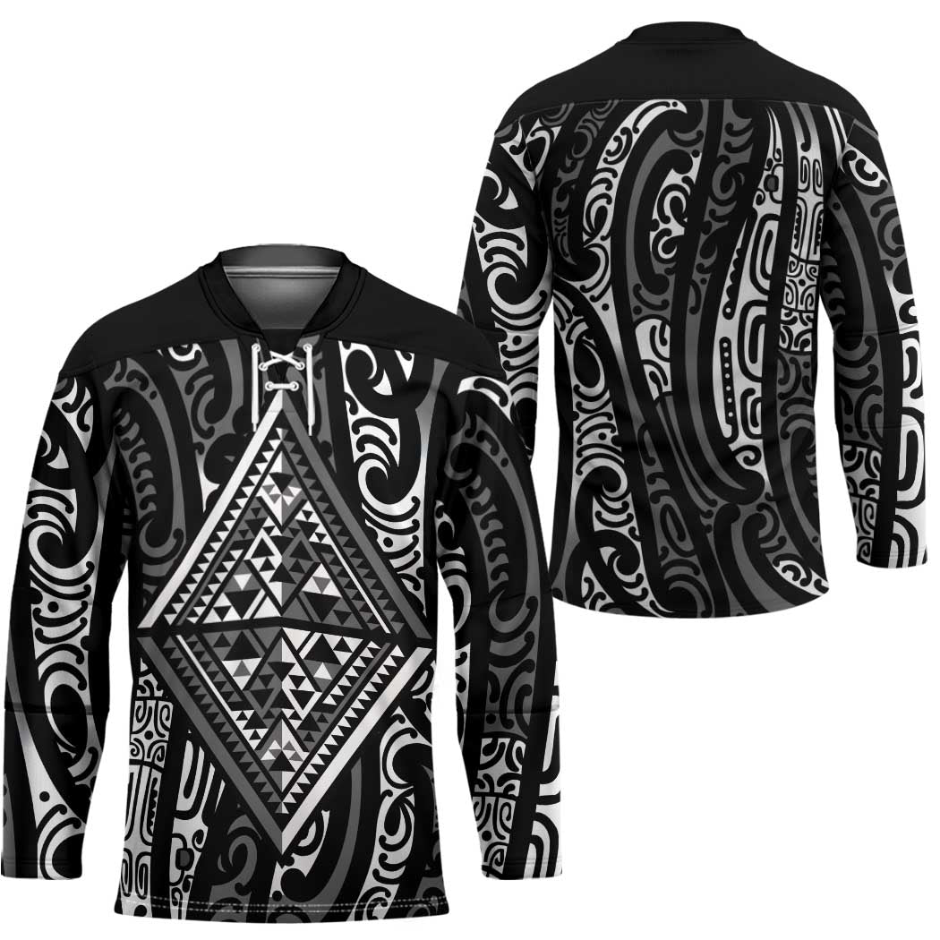New Zealand Maori Taniko Hockey Jersey Black Kowhaiwhai Puhoro - Aussie Hoodie