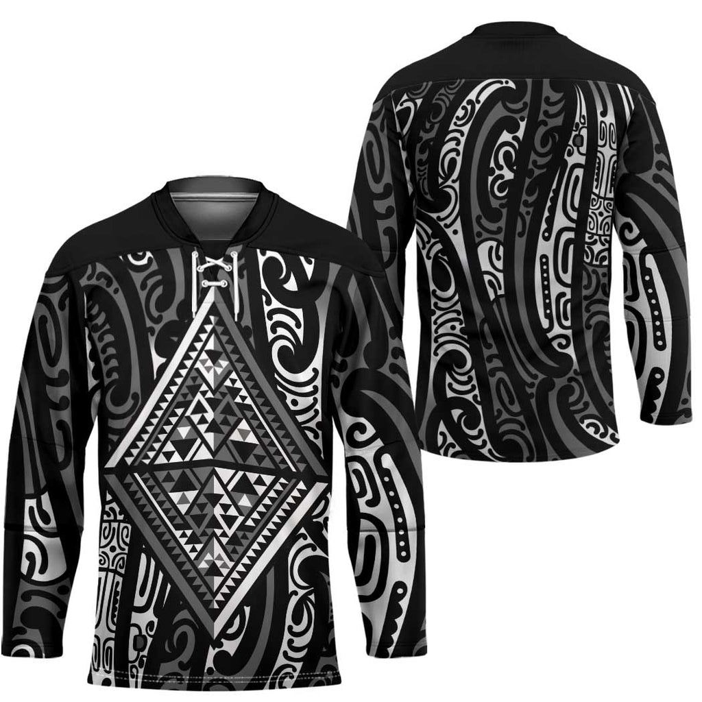 New Zealand Maori Taniko Hockey Jersey Black Kowhaiwhai Puhoro - Aussie Hoodie