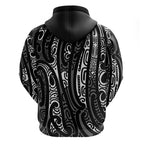 New Zealand Maori Taniko Hoodie Black Kowhaiwhai Puhoro