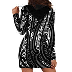 New Zealand Maori Taniko Hoodie Dress Black Kowhaiwhai Puhoro