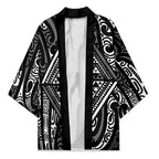 New Zealand Maori Taniko Kimono Black Kowhaiwhai Puhoro - Aussie Hoodie