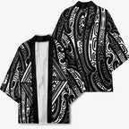 New Zealand Maori Taniko Kimono Black Kowhaiwhai Puhoro - Aussie Hoodie